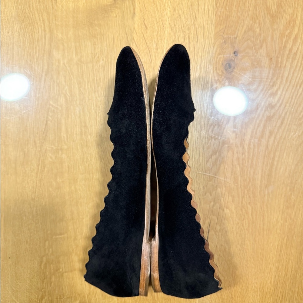 Chloe~Black Suede Scalloped Ballet Flats - Picture 3 of 7